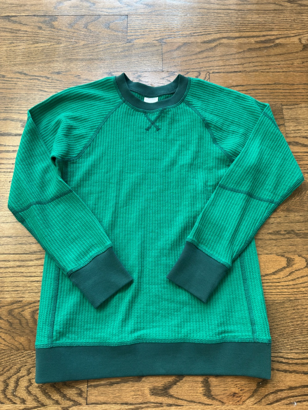 Hanna Andersson Kids 140 US 10 Green Waffle Knit Sweatshirt Thumbholes NWOT